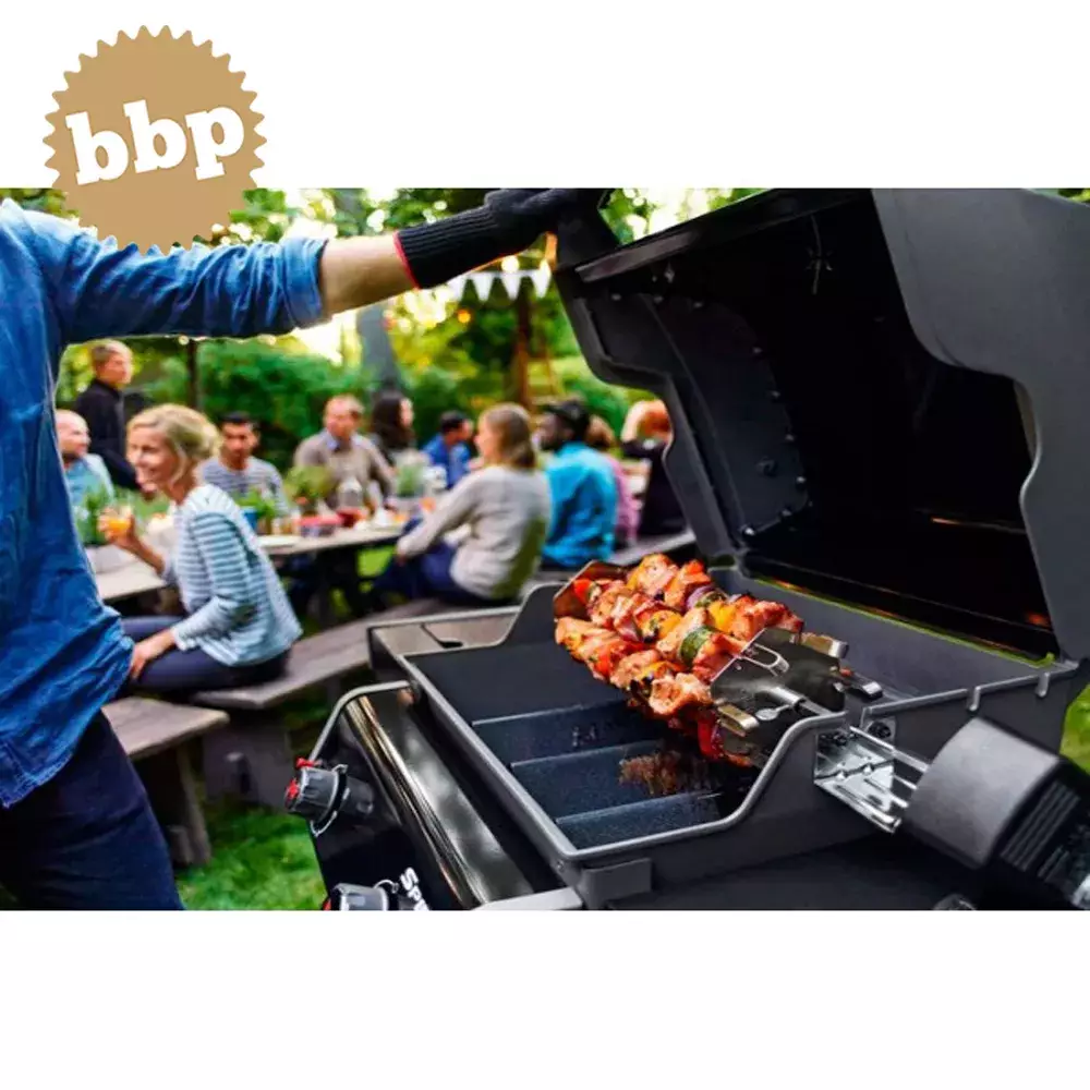 juego brochetas asador giratorio